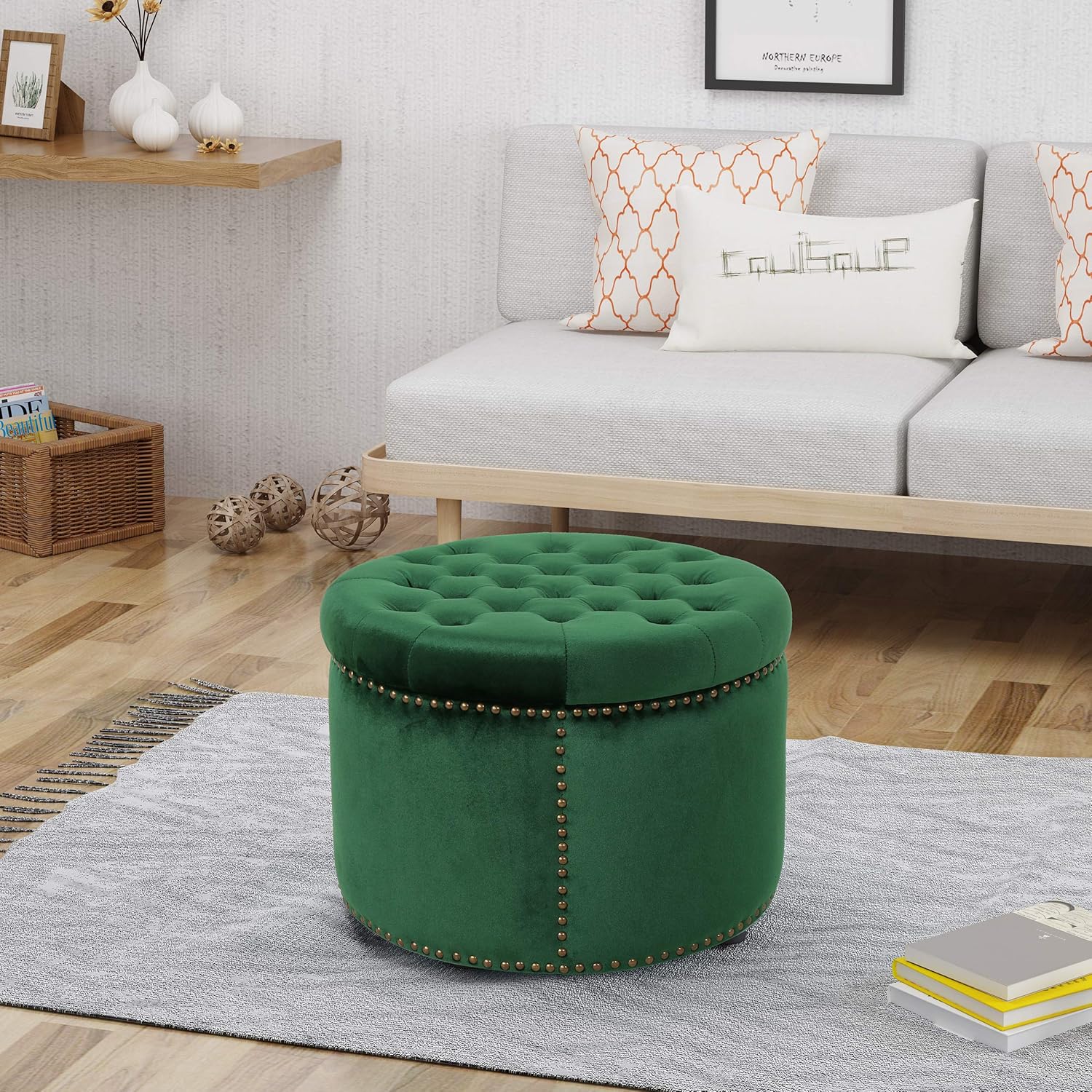 Emerald Velvet Tufted Ottoman B278
