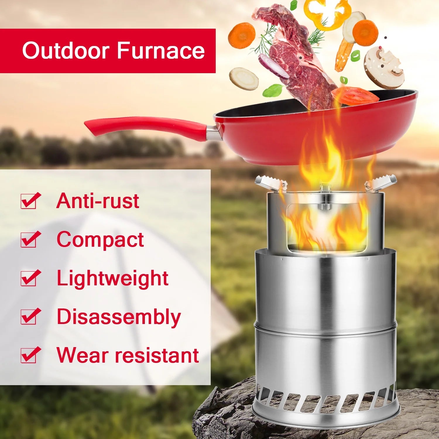 Outdoor Furnace Windproof Stainless Steel Portable Wood Stoves Y4393