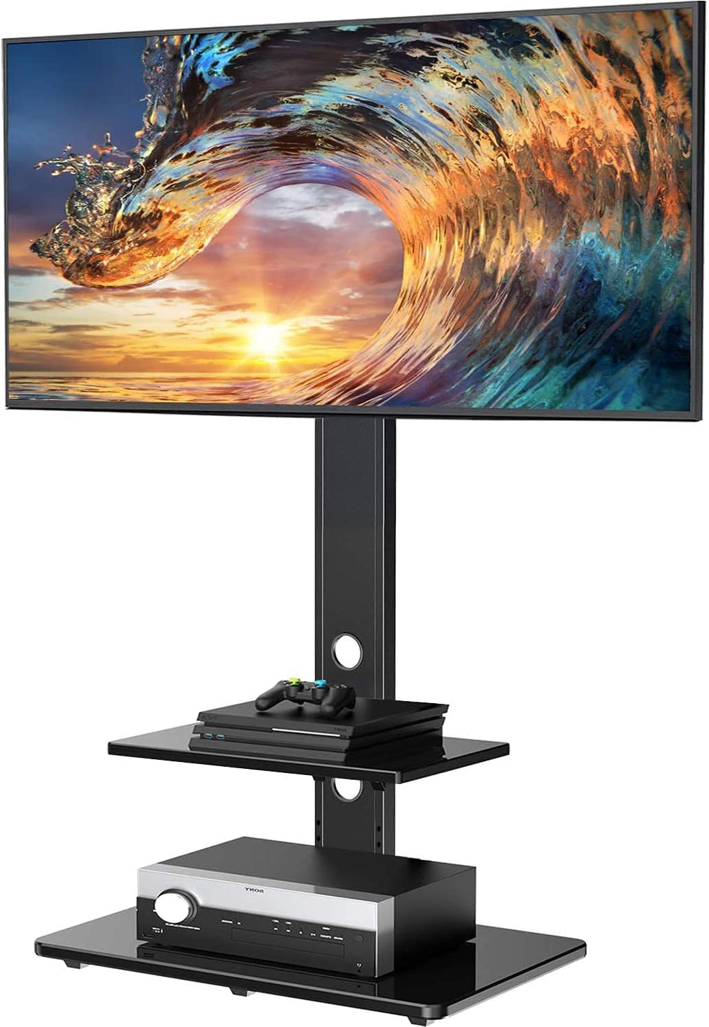 Swivel Floor TV Stand with Shelves for 32-65 inch LCD LED TVs, VESA 600x400mm A420966