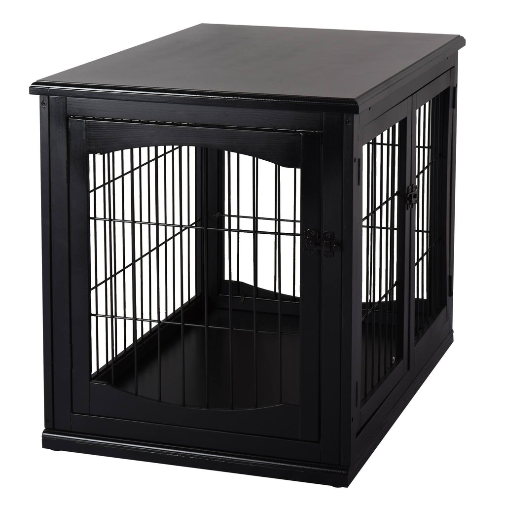 Black Wooden Dog Cage Pet Crate Kennel with Double Door T71372