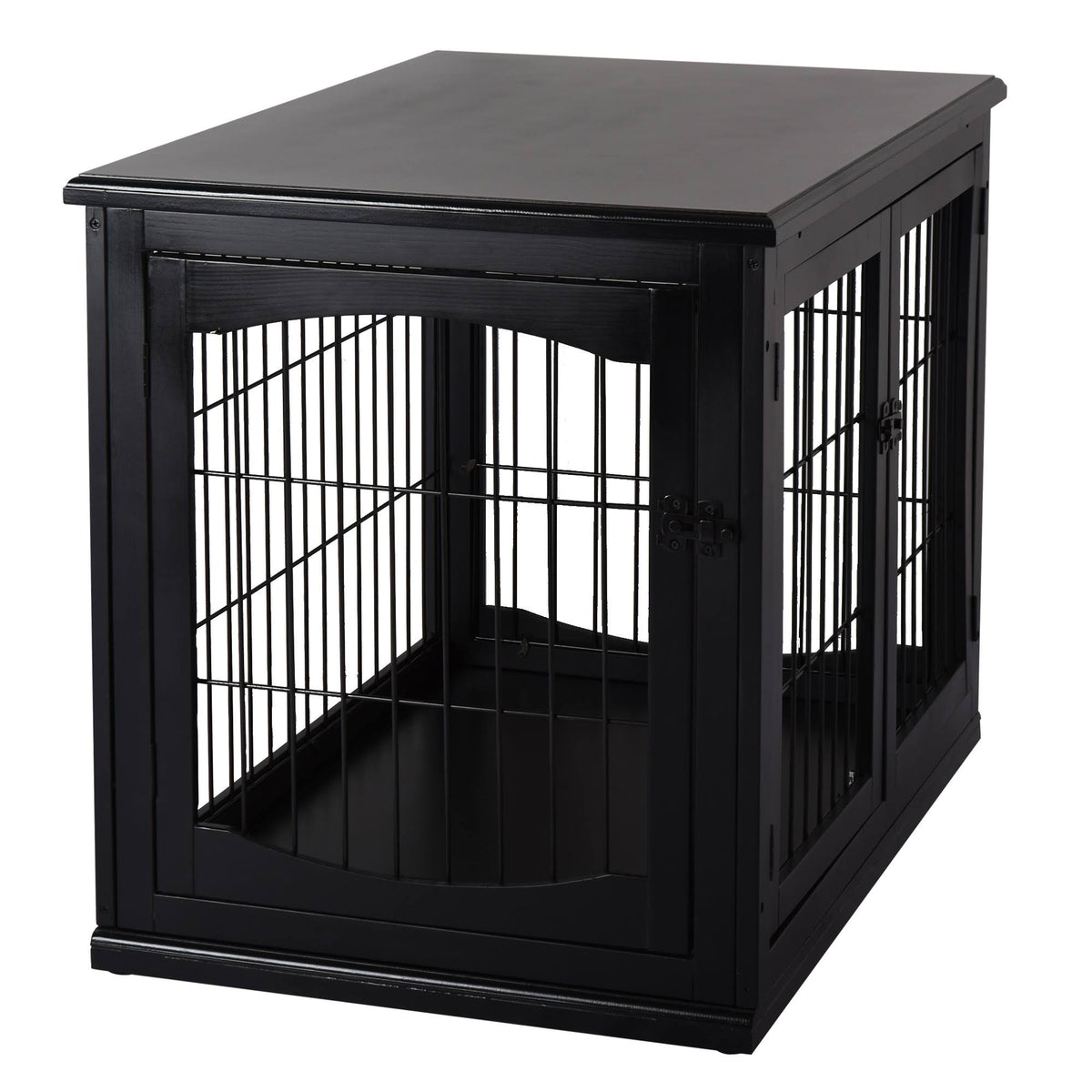 Black Wooden Dog Cage Pet Crate Kennel with Double Door T71372