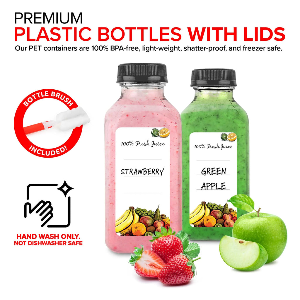 12 Pack Reusable Clear Plastic Juice Bottles with Caps X8970