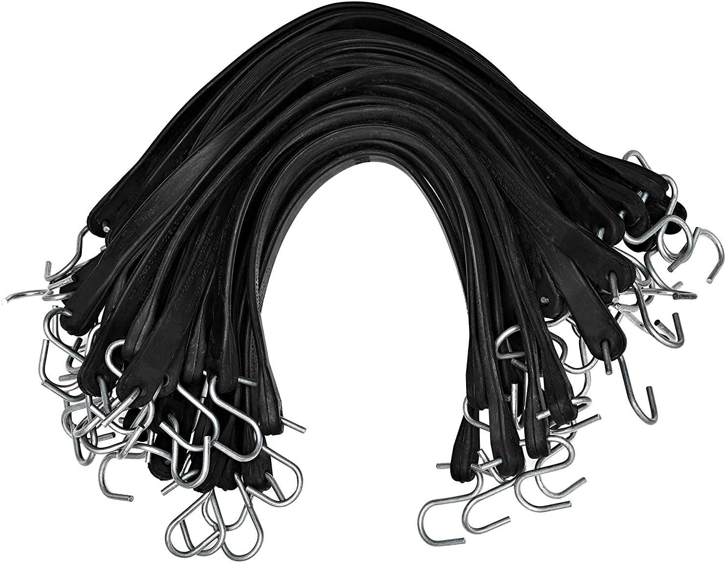 Natural Rubber Bungee Cords with Hooks 15" Pack of 50 K4384