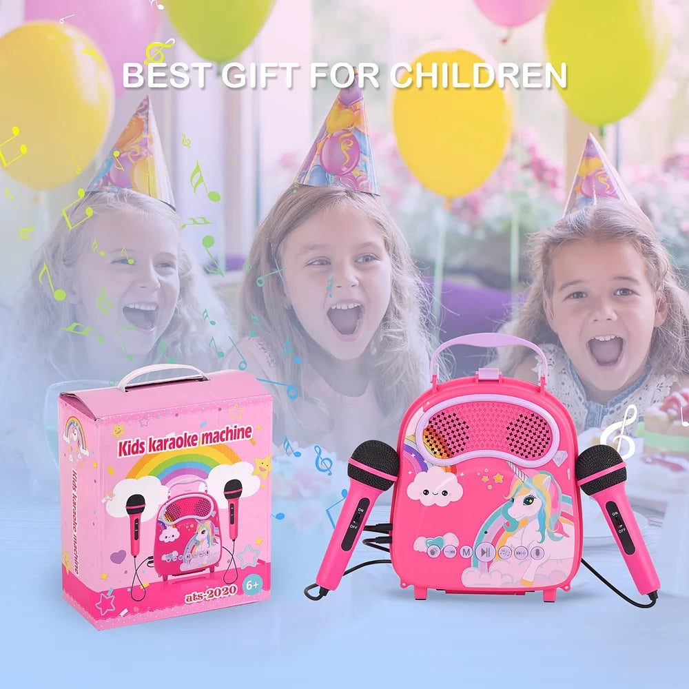 Kids Karaoke Machine with 2 Microphones Portable Toy Speaker with Voice Changer B93680