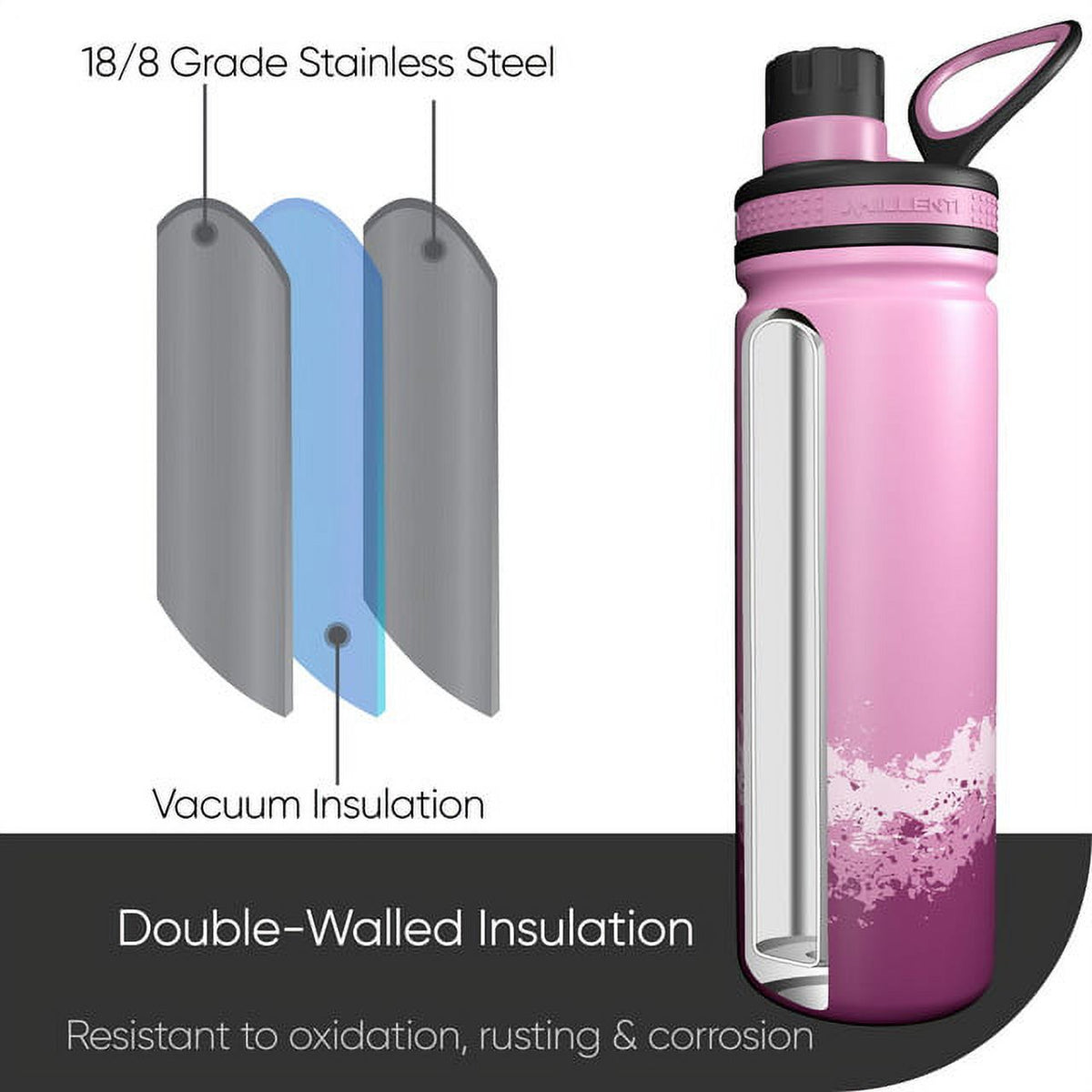 Pink 26oz Vacuum Insulated Stainless Steel Water Bottle S677