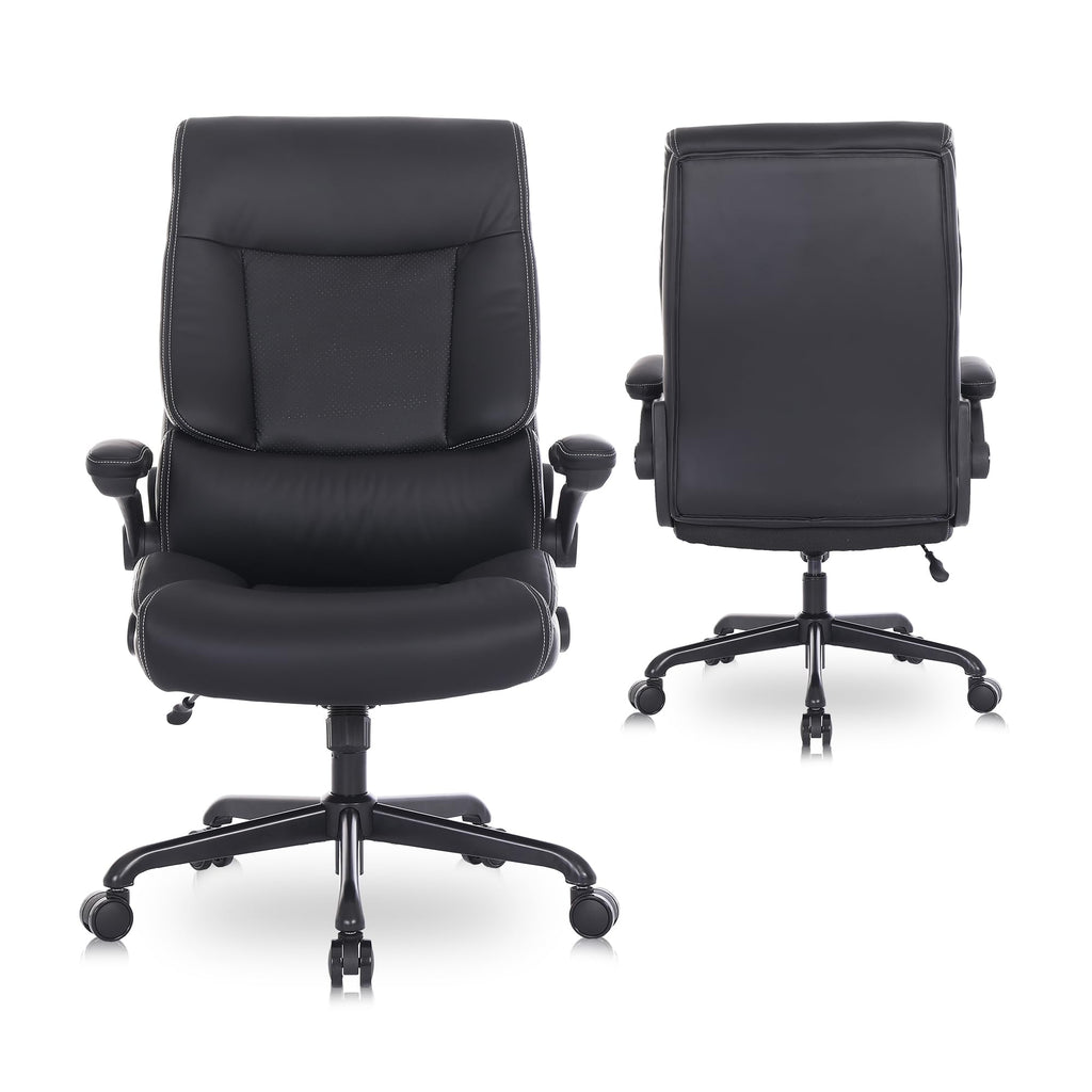 Black PU Leather Ergonomic Office Chair with Lumbar Support and Flip-up Armrests X8774