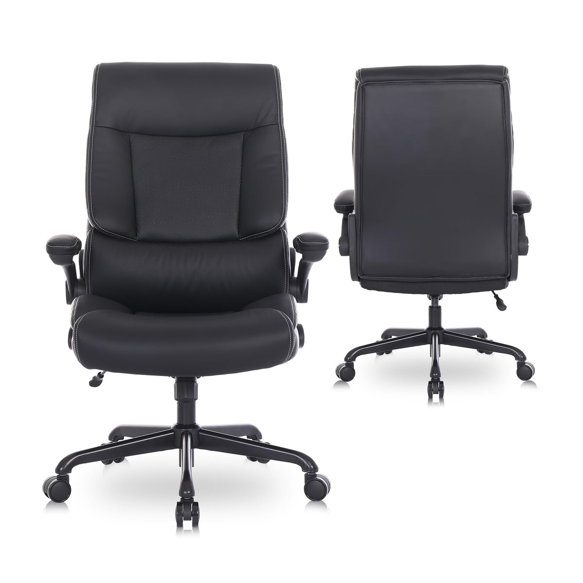 Black PU Leather Ergonomic Office Chair with Lumbar Support and Flip-up Armrests X8774
