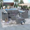 Gray 5 Piece PE Wicker Patio Sofa Set with Glass Table B81913
