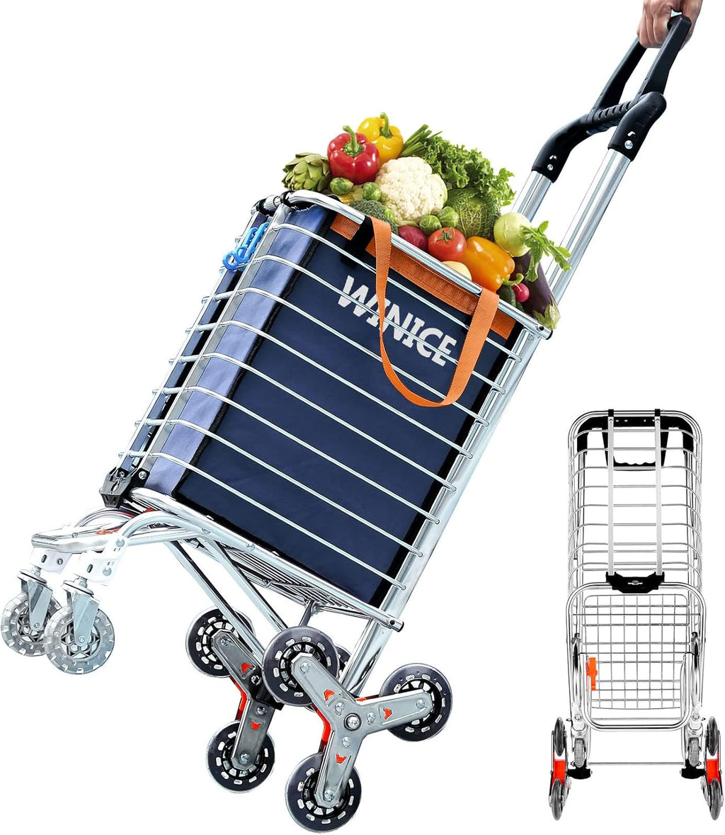Stair Climbing Cart Heavy Duty with Tri-Wheels Swivel Handle Utility Shopping Cart H1756