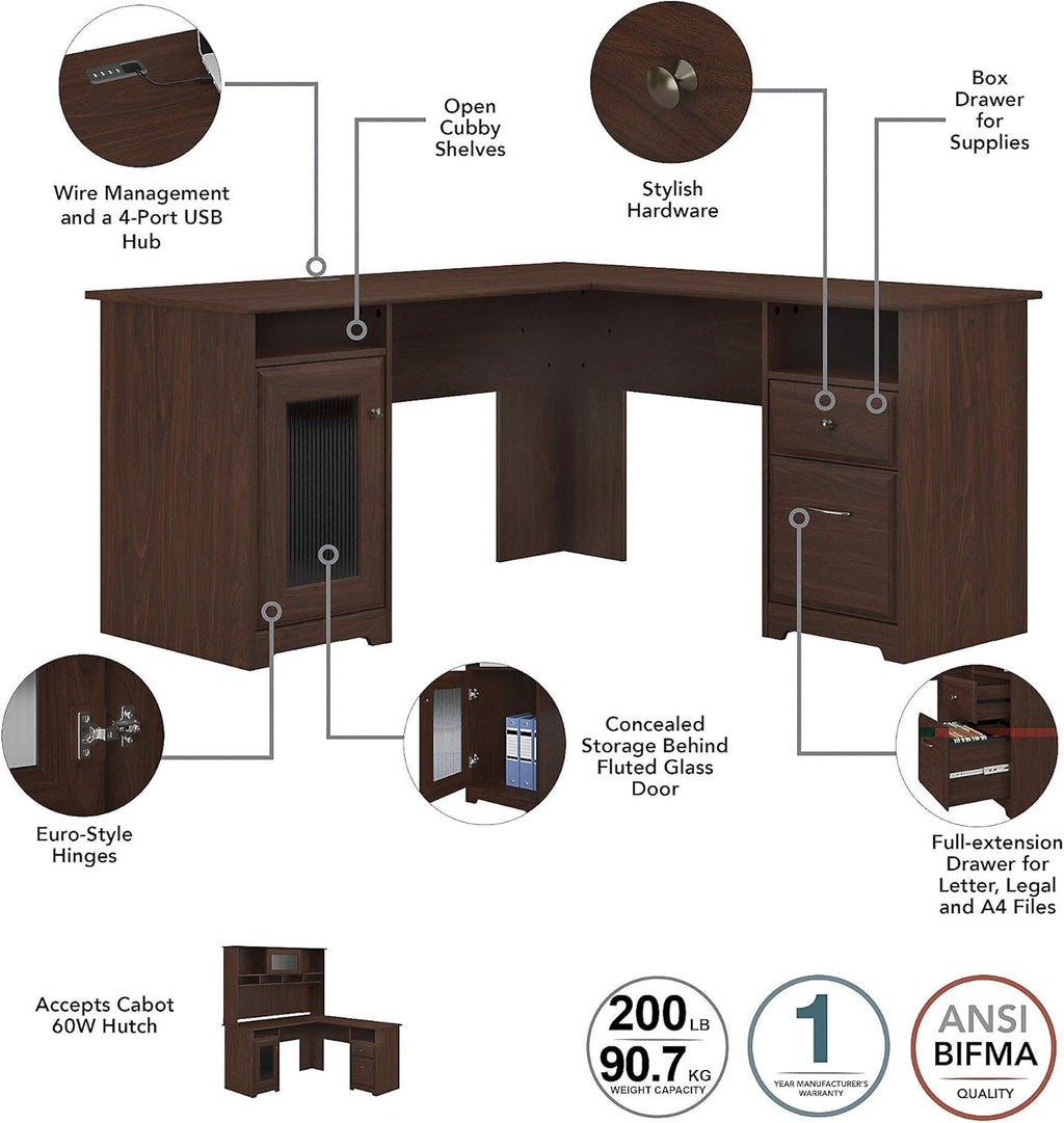 Walnut L Shape Desk with Hutch M44533