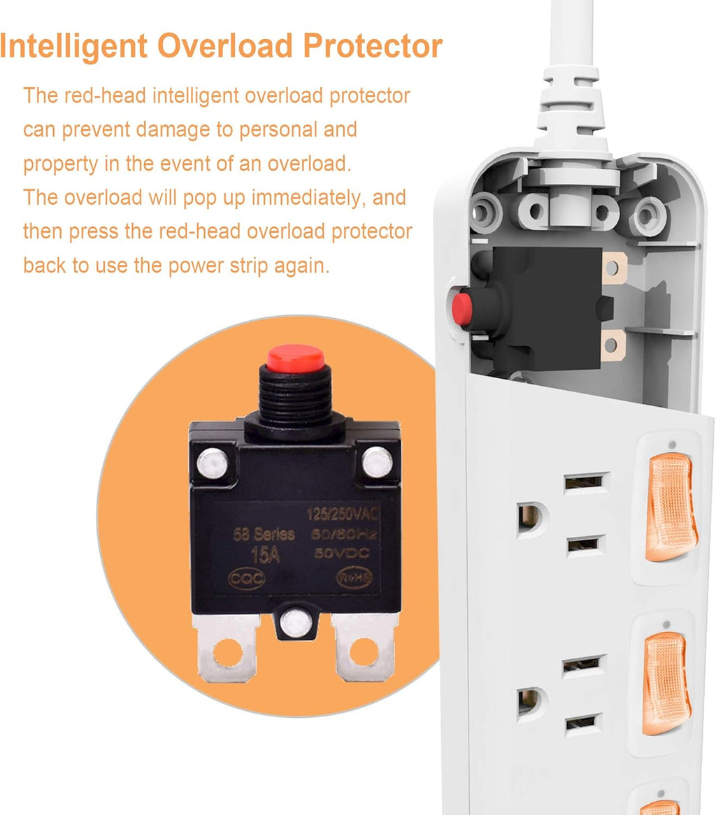 6 Outlets Surge Protector Power Strip with Individual Switch H3305
