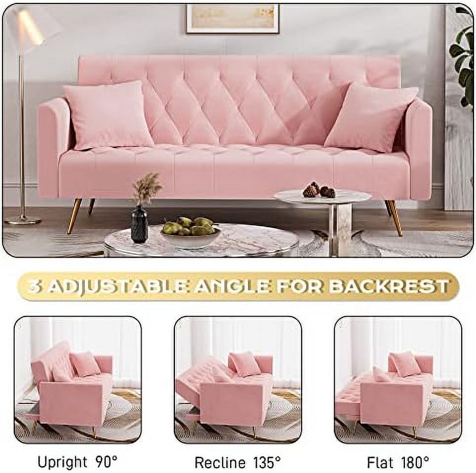 Velvet Futon Sofa Bed with 2 Pillows, 71 inch D36411