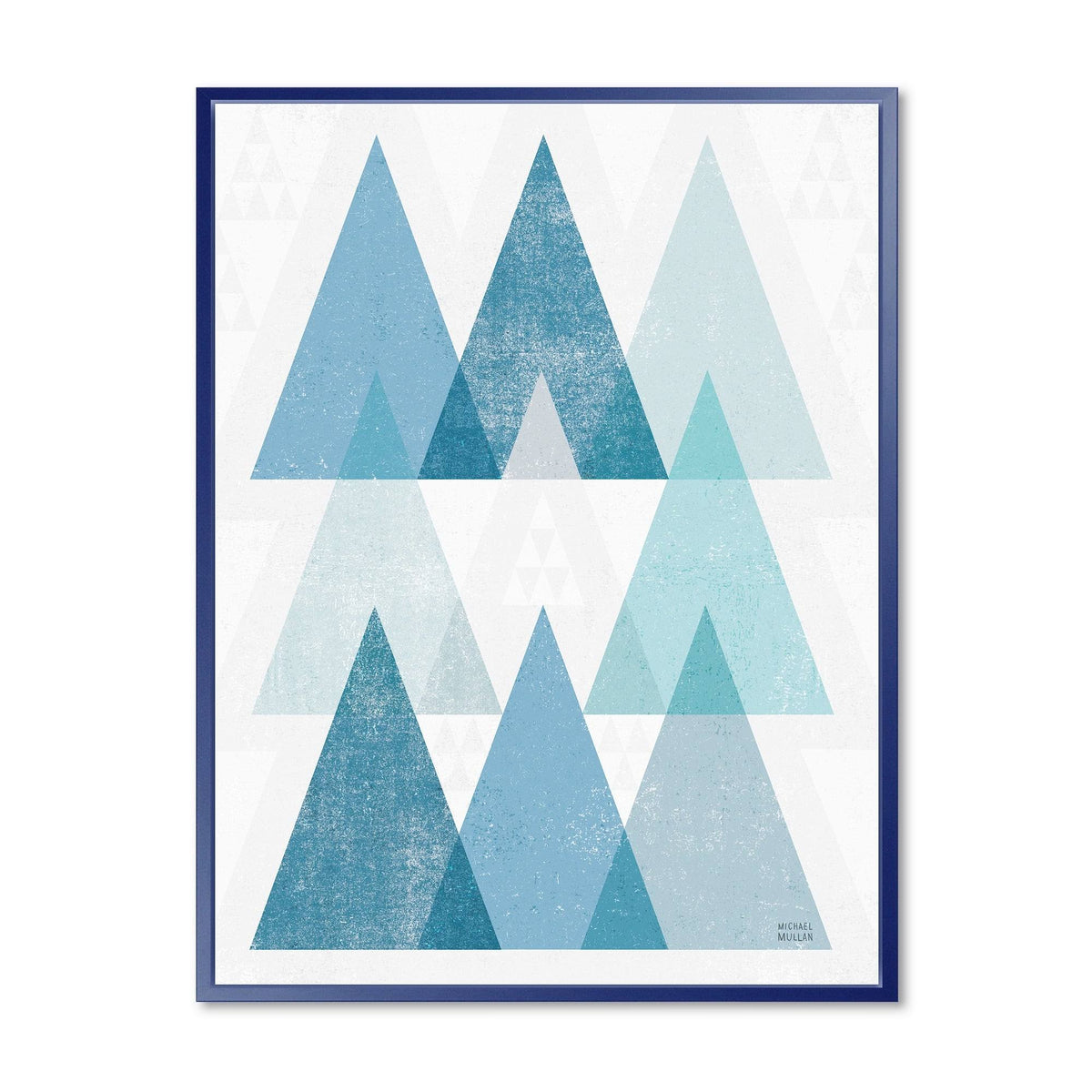 Minimal Triangles IV Blue Framed Canvas - 16 in. Wide x 32 in. High - Gold A89272
