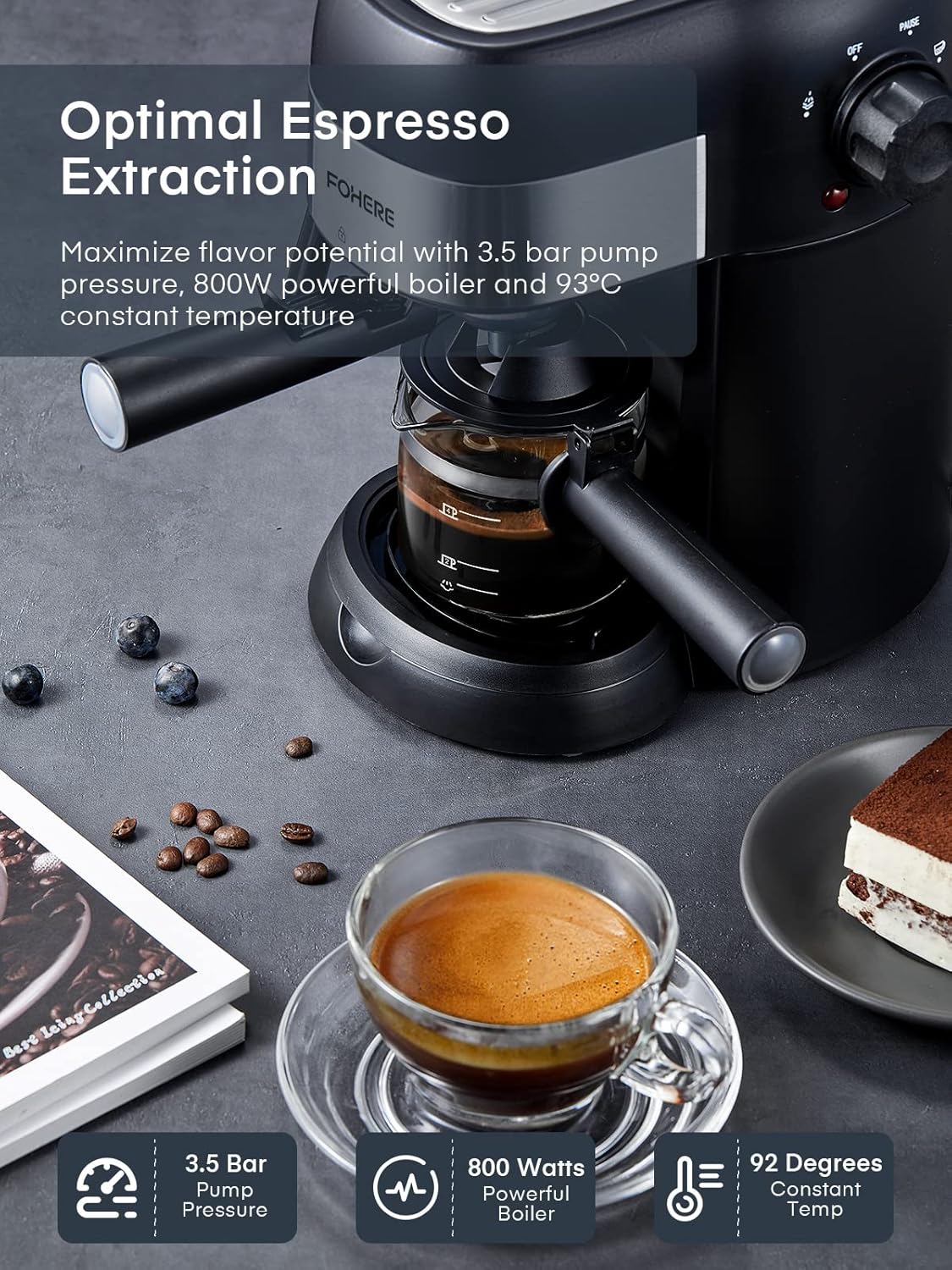 3.5 Bar 4 Cup Compact Espresso Machine with Milk Frother L979