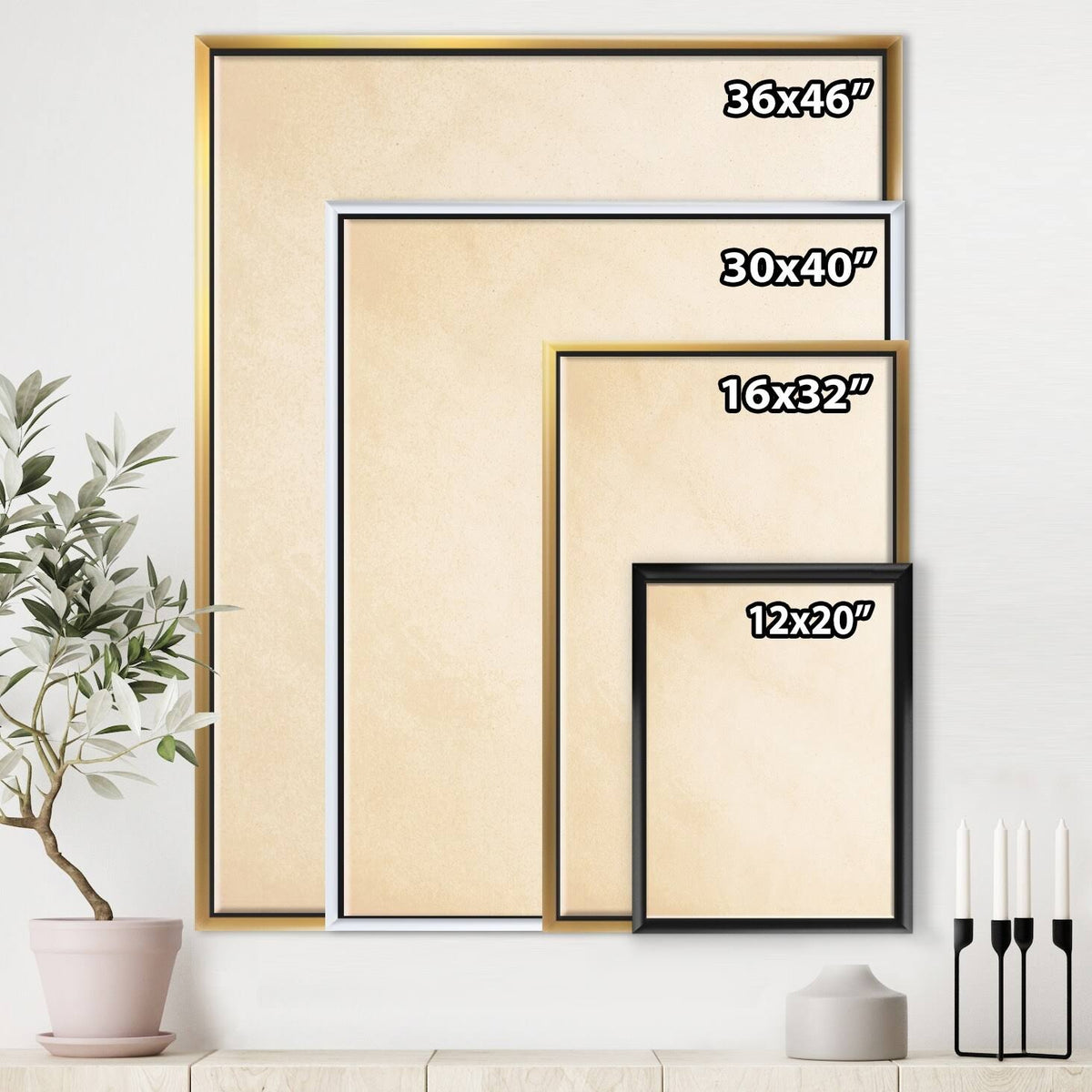 Minimal Triangles IV Blue Framed Canvas - 16 in. Wide x 32 in. High - Gold A89272