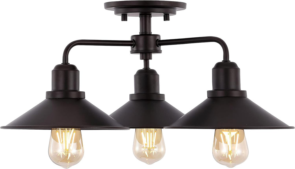 18.5 3-Light Iron Industrial LED Semi Flush Mount, Oil Rubbed Bronze, Pack of 2 X54958