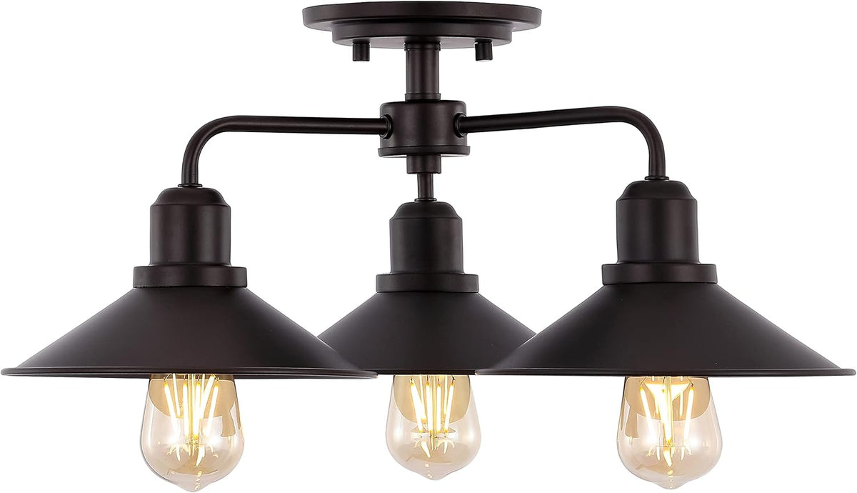 18.5 3-Light Iron Industrial LED Semi Flush Mount, Oil Rubbed Bronze, Pack of 2 X54958