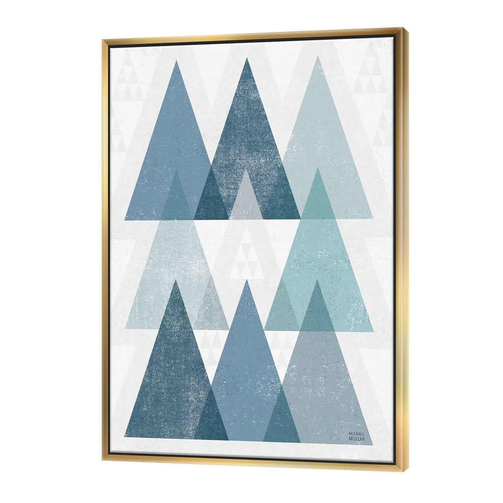 Minimal Triangles IV Blue Framed Canvas - 16 in. Wide x 32 in. High - Gold A89272