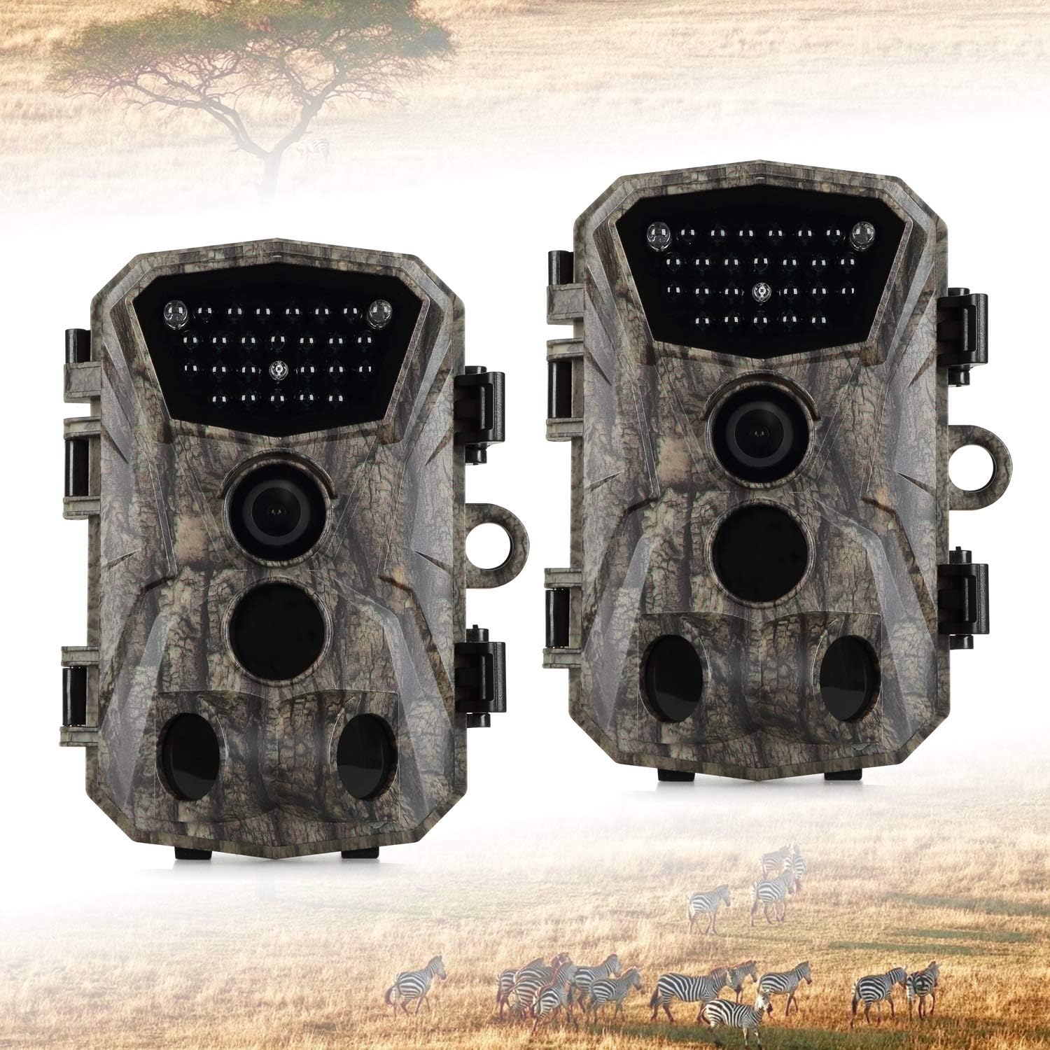 2 Pack 18MP 1080P Game Hunting Scouting Camera with 3 Infrared Sensors Motion Activated Night Vision 2.4" LCD N6121