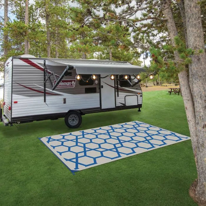 Blue Geometric RV Patio Mat Q514