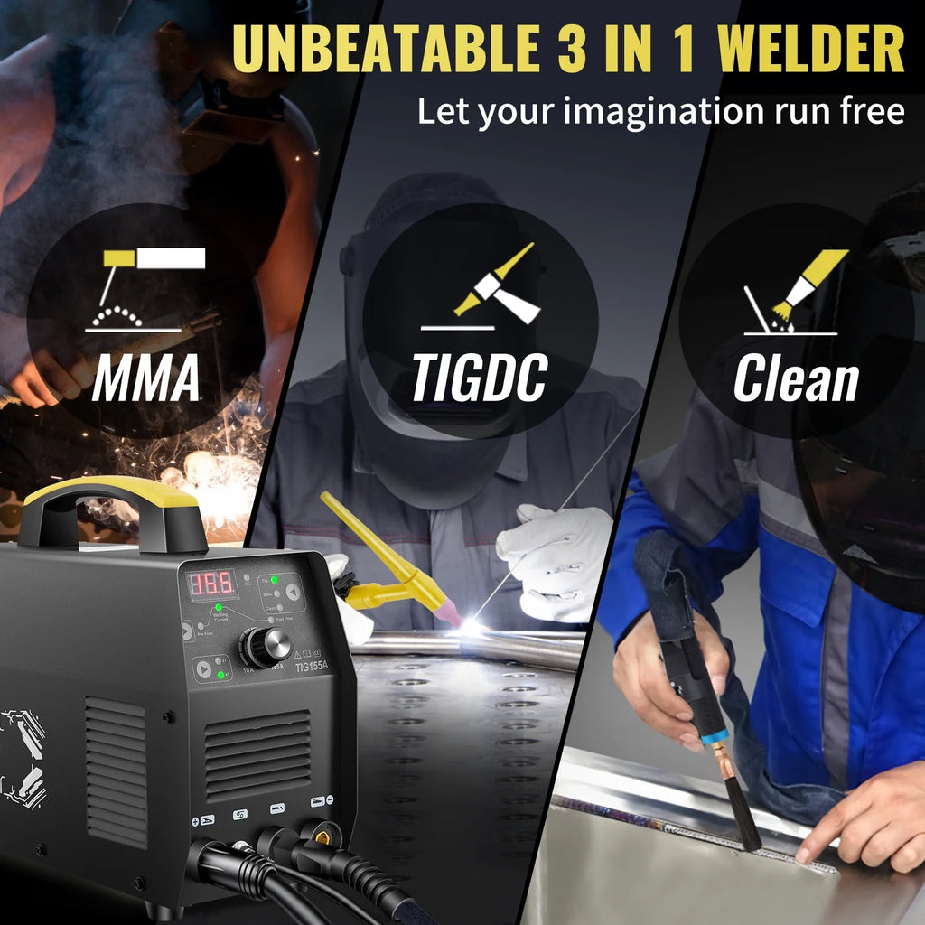 155Amp 3 in 1 TIG Welder, 110V High Frequency TIG/Stick/Clean Welding Machine V9450