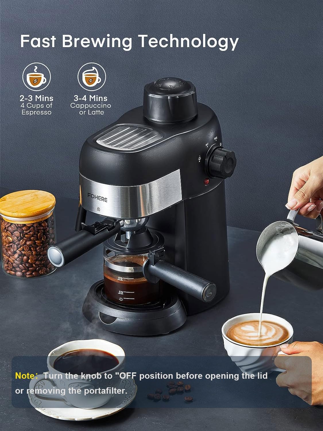 3.5 Bar 4 Cup Compact Espresso Machine with Milk Frother L979