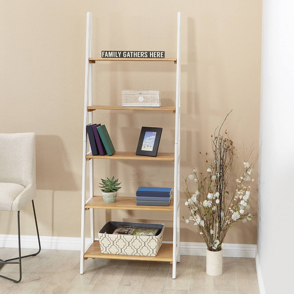 Distressed White Ladder Bookcase R202