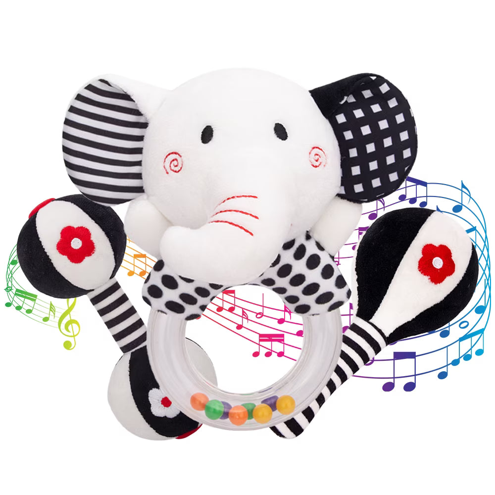 3PCS Soft High Contrast Black and White Baby Rattles J686351
