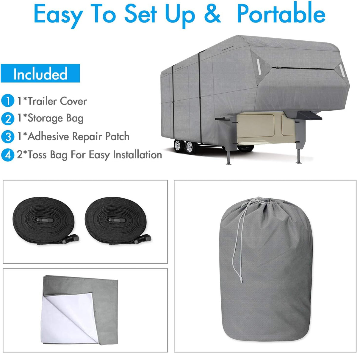 5th Wheel RV Cover 3-Ply Ripstop Waterproof with Steel Pole S80335