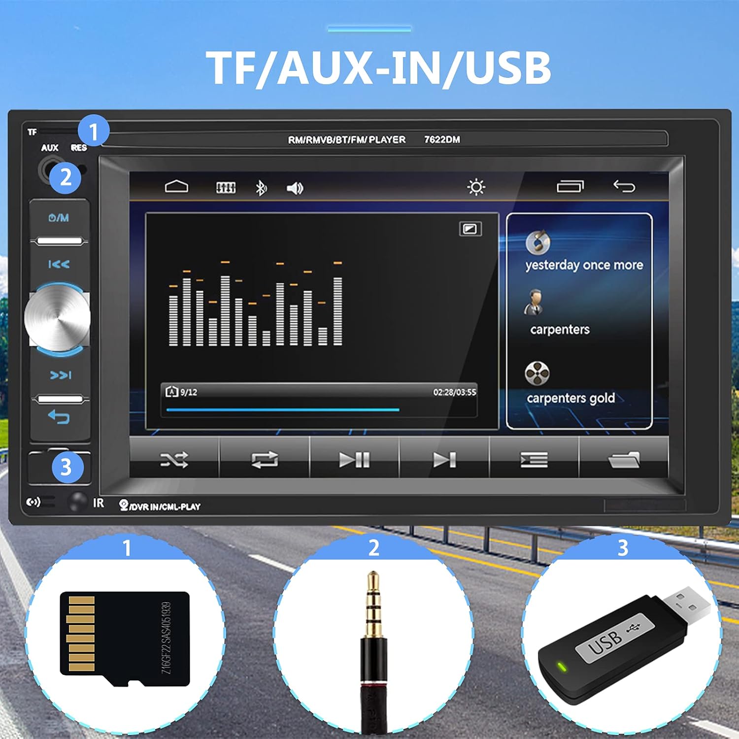 Double Din 6.2’’ Touch Screen Car Stereo with Bluetooth, USB, AUX-in, FM, Steering Wheel Controls, Remote Control, Rear View Camera T323258