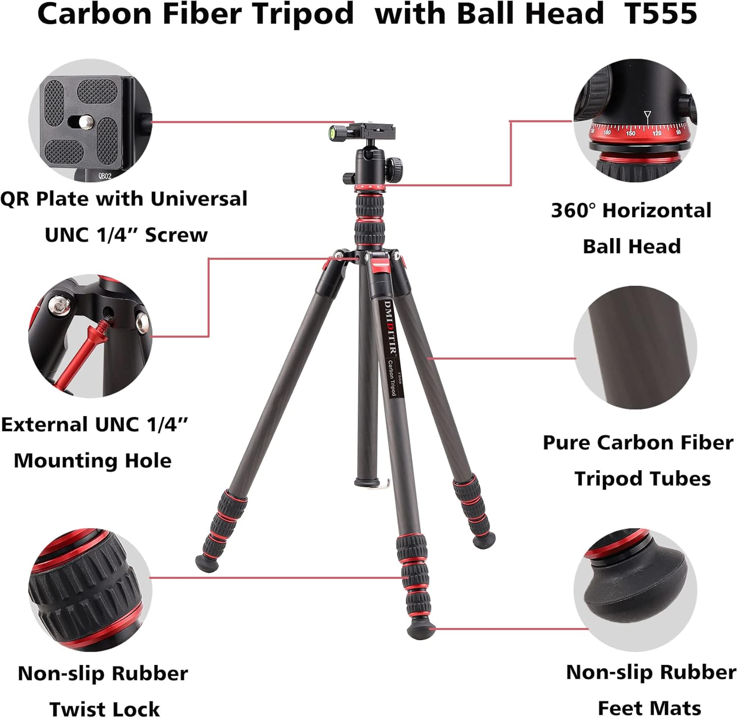 Carbon Fiber DSLR Camera Tripod Monopod with 360 Degree Ball Head O628290