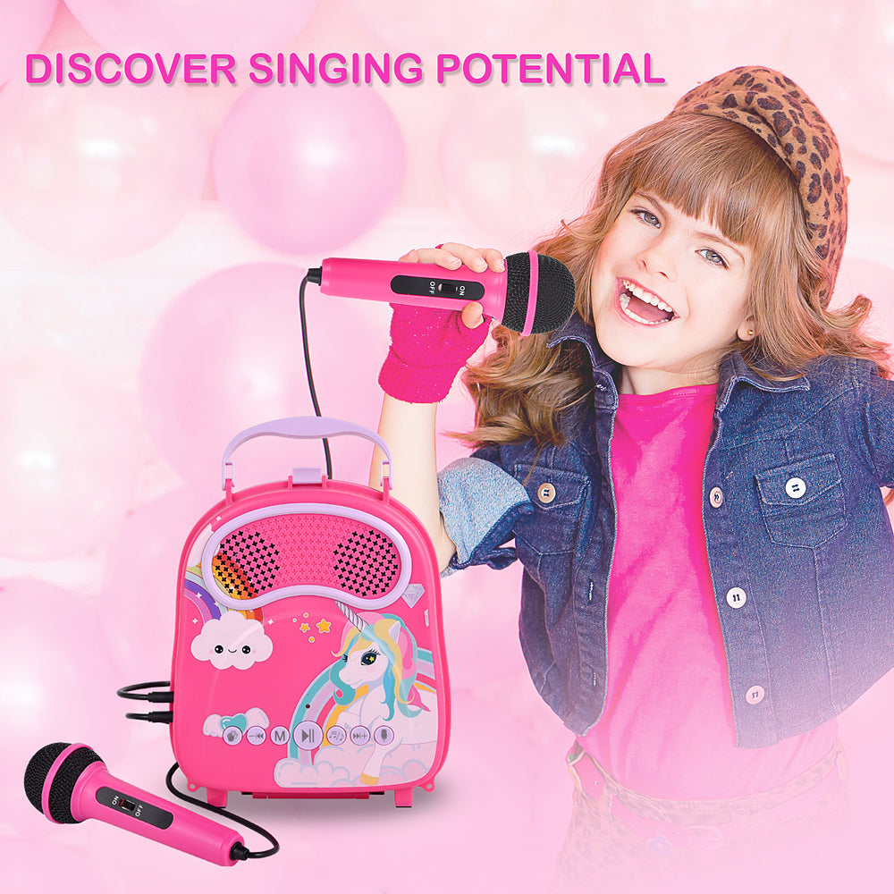 Kids Karaoke Machine with 2 Microphones Portable Toy Speaker with Voice Changer B93680