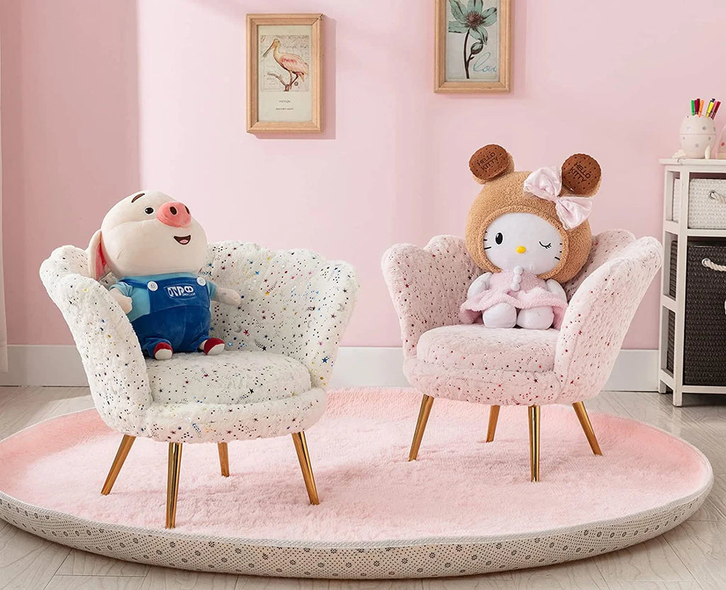 Pink Faux Fur Kids Sofa Chair with Gold Legs H11056