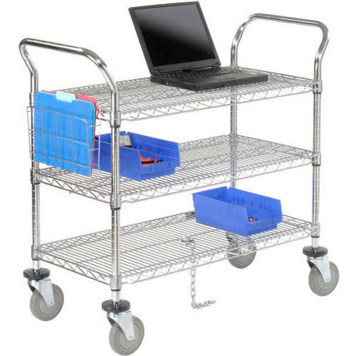 Chrome 3 Shelf Utility Cart with Polyurethane Casters O8650