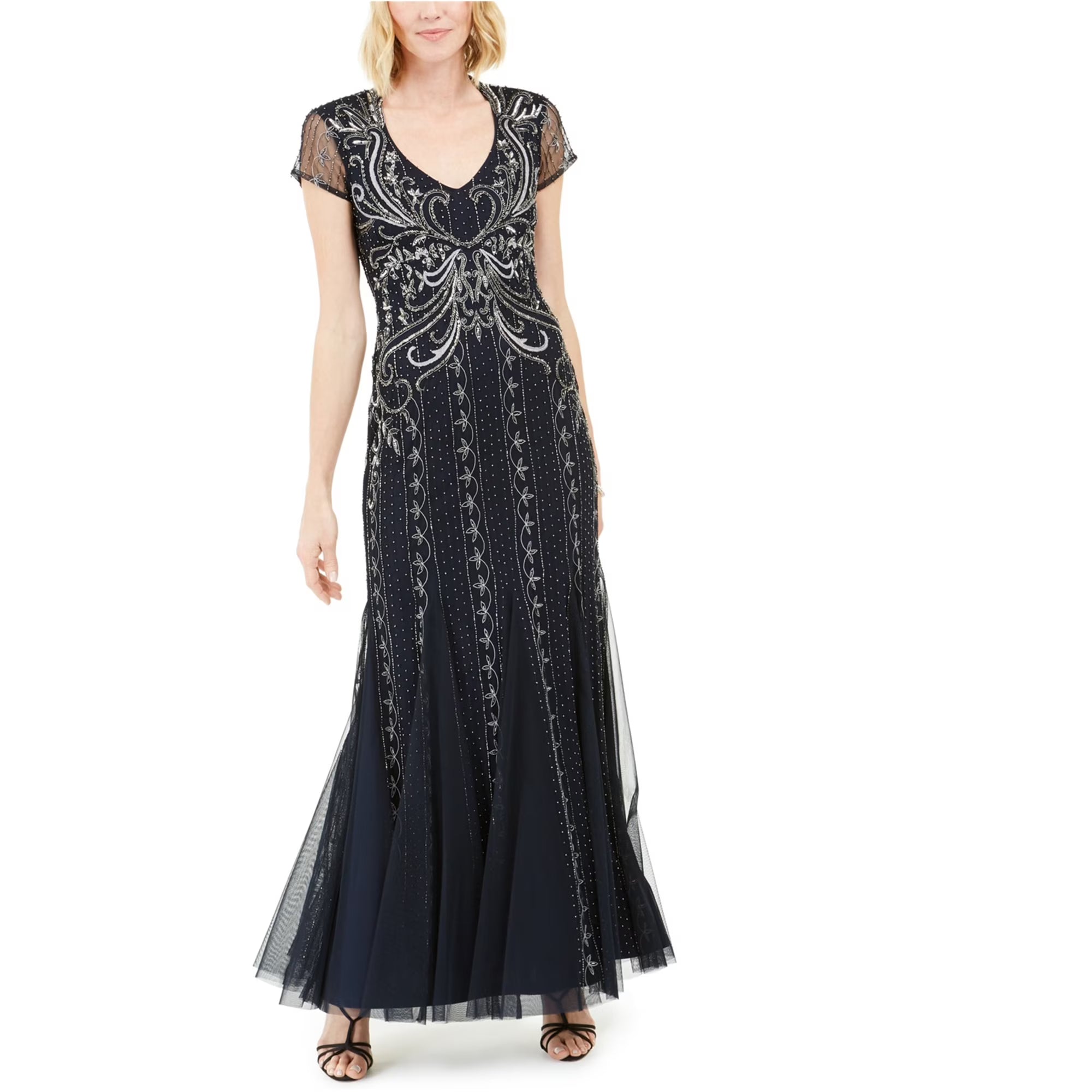 Beaded Gown Dress, Blue, 16 B838