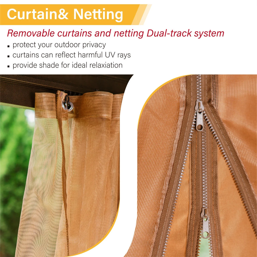 Brown Galvanized Steel Double Roof Patio Gazebo S254