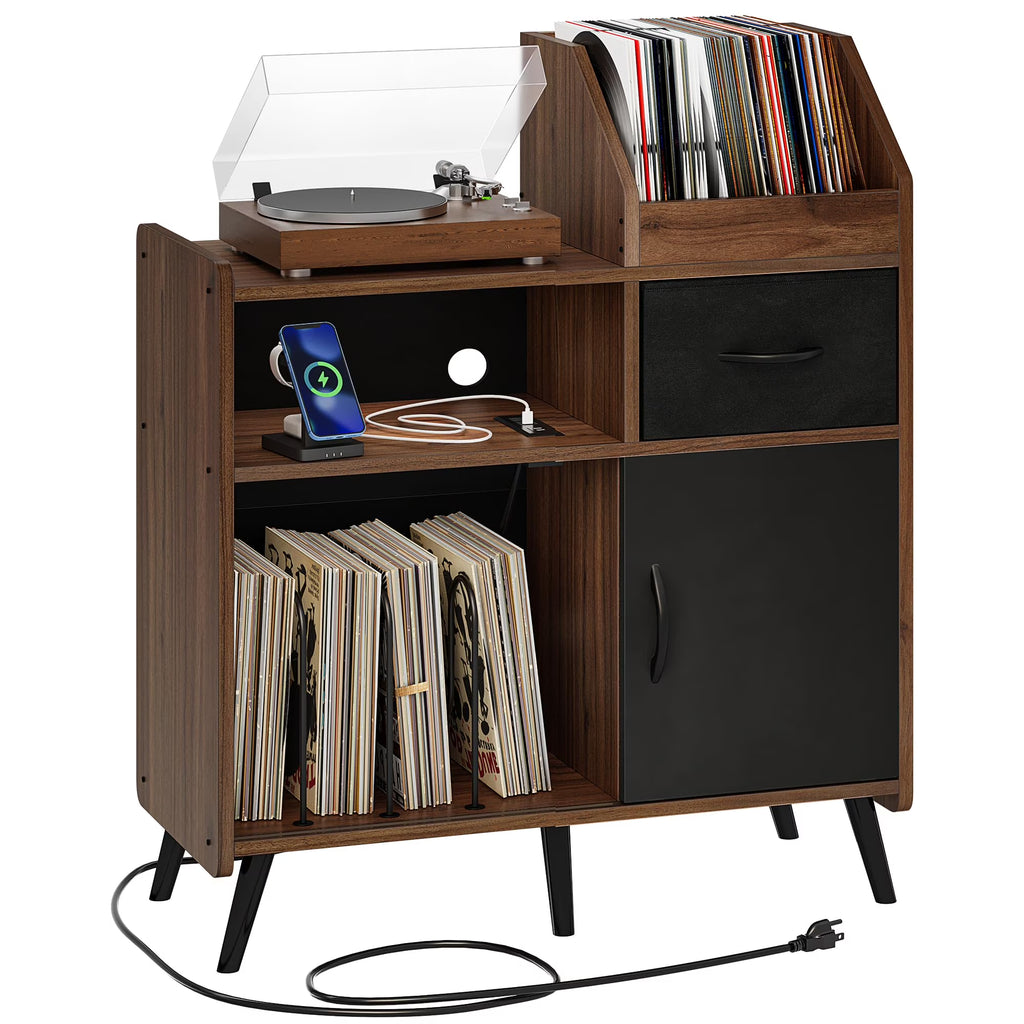 Brown Record Player Stand with Storage I59031