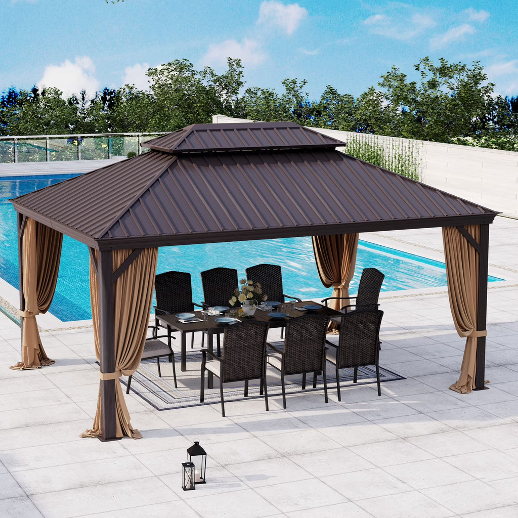 Brown Galvanized Steel Double Roof Patio Gazebo S254
