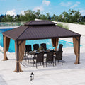 Brown Galvanized Steel Double Roof Patio Gazebo S254