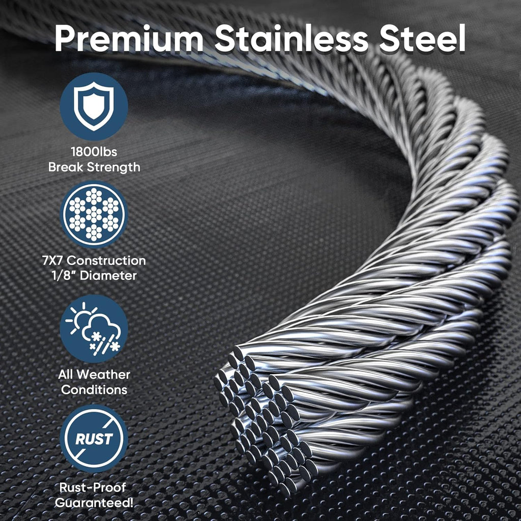 1/8 Stainless Steel Wire Rope Aircraft Cable 7x7 Strands 450ft with Cutter W4952