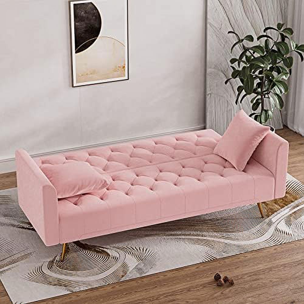 Velvet Futon Sofa Bed with 2 Pillows, 71 inch D36411