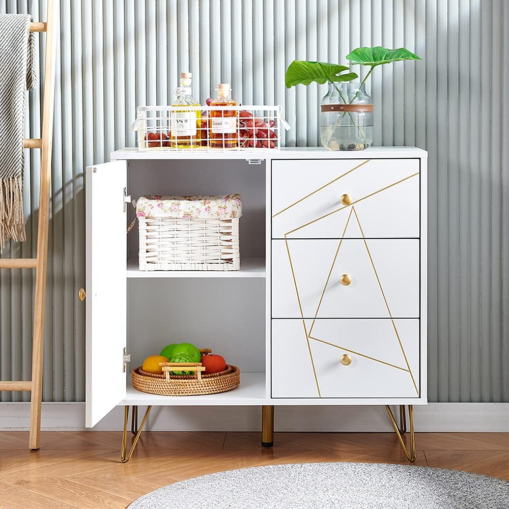 White 1 Door 3 Drawers Kitchen Buffet Storage Cabinet O455167
