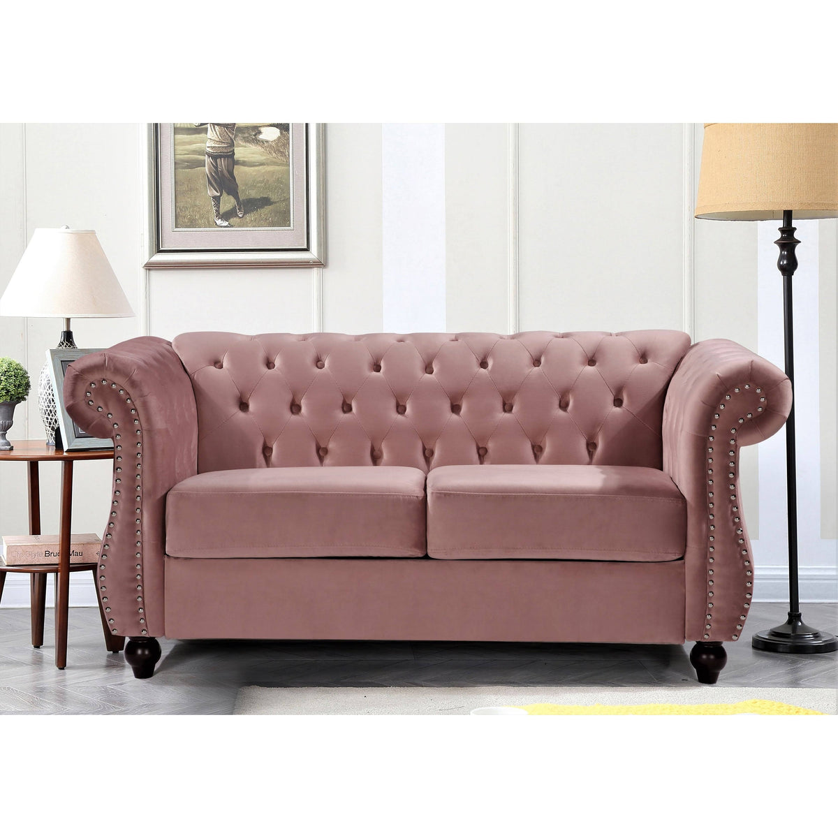 Pink Chesterfield Loveseat F85723