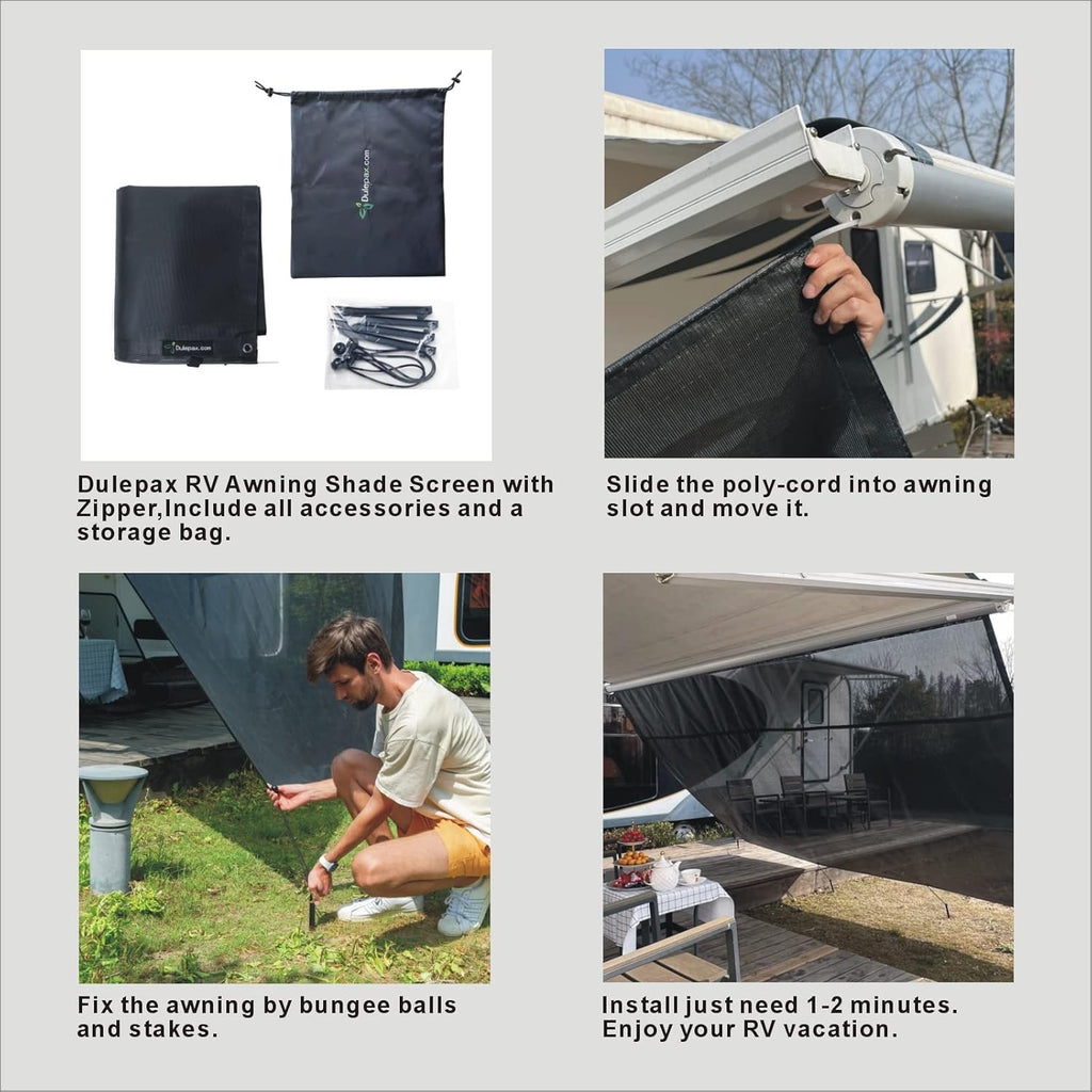 RV Awning Shade Screen with Zipper 8'X9'3'' Universal with Complete Kits C95662