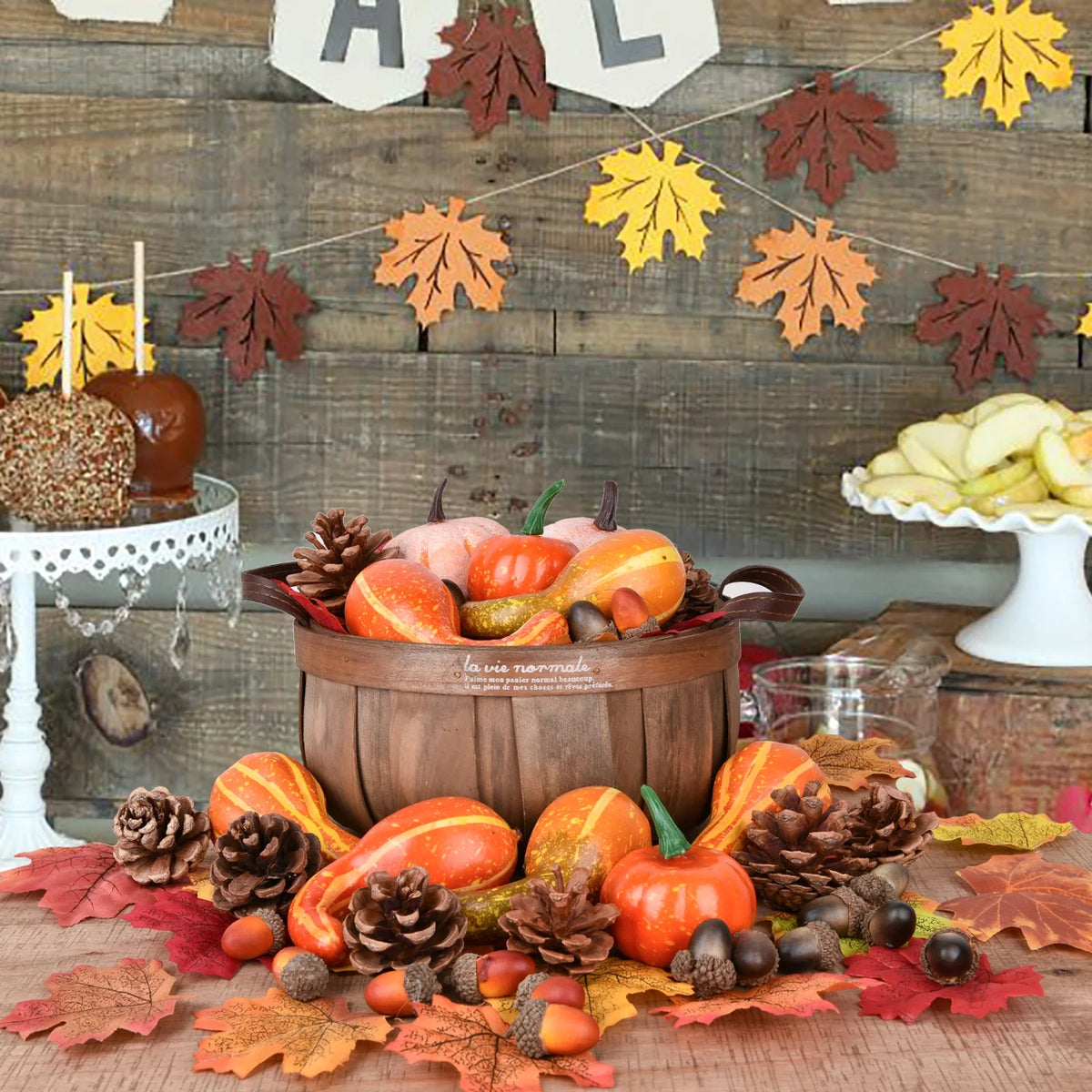 166 Pcs Assorted Artificial Pumpkins Pine Cones Maple Leaves Acorns Set P6094