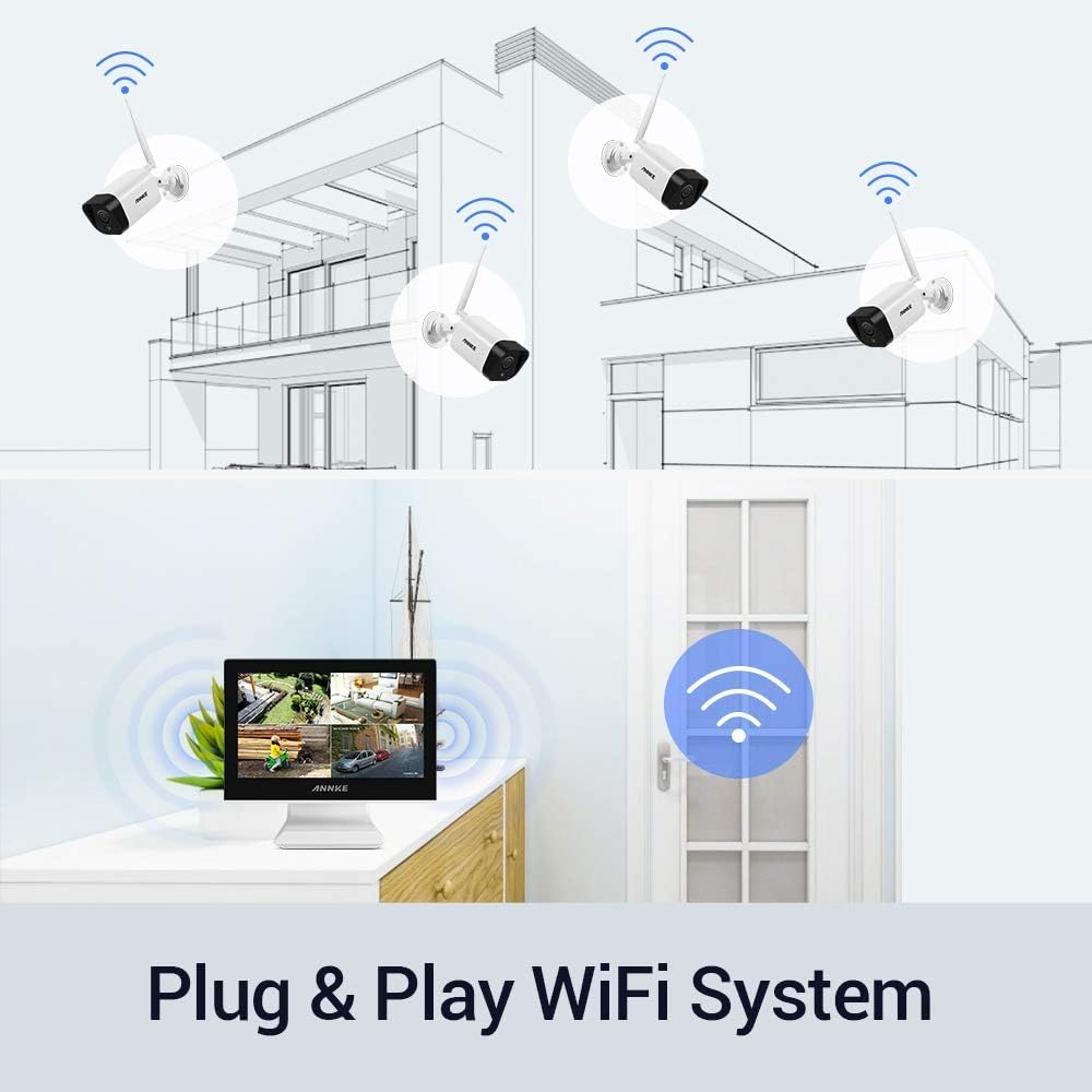 5MP NVR Wi-Fi Security Camera System with 10.1 LCD Monitor, 4CH, 4Pcs 1080p Outdoor IP Cameras, 1TB Hard Drive S7925