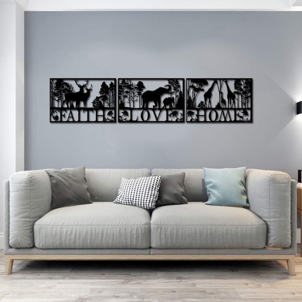 Metal Wall Art Deer Elephant and Giraffe in Forest Landscape J7531