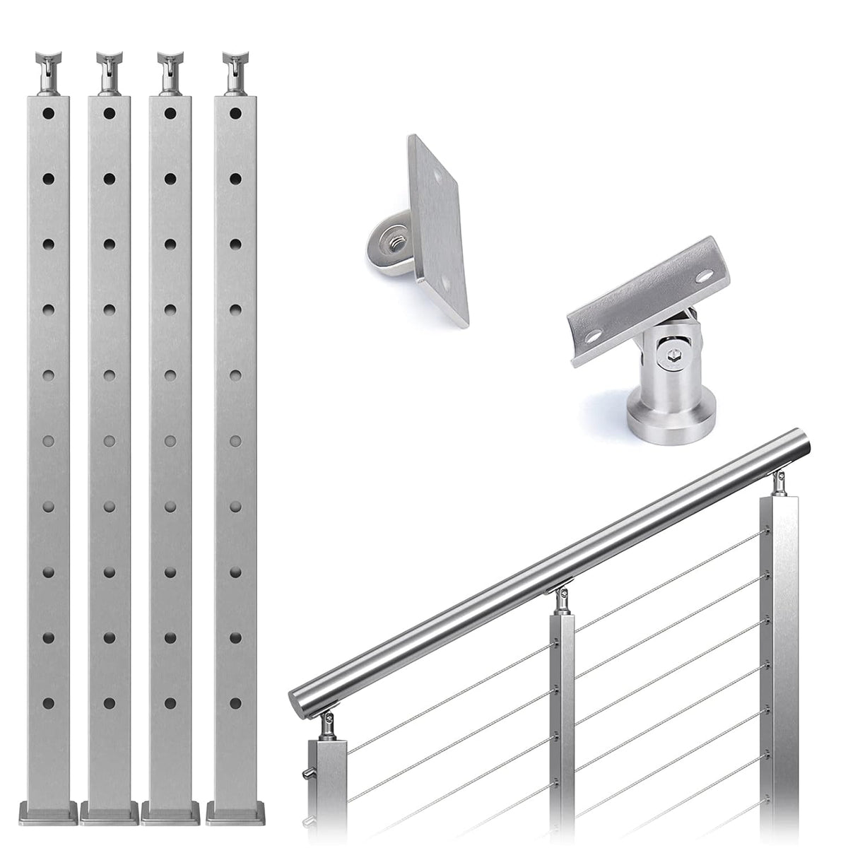 Stainless Steel Brushed Square Weldless Cable Railing Post 4Pack Z3604