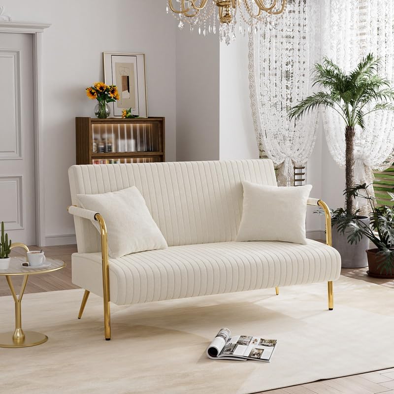 Orange Velvet 2 Seater Loveseat Sofa with Gold Metal Legs T83998