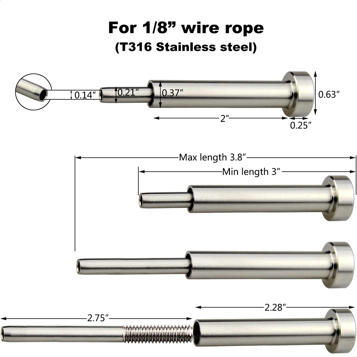 20 Pcs 1/8 Invisible Turnbuckle Kit, T316 Stainless Steel Cable Railing Hardware Kit P7599